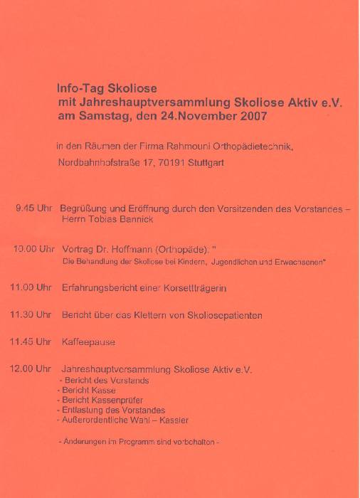 Einladung zum Info-Tag Skoliose des Skoliose-Aktiv e.V. am 24.11.2007