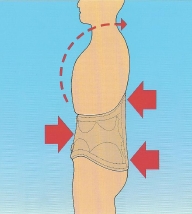 Der Druck auf den Bauch reizt zur Beckenkorrektur und dem Ausweichen der LWS nach hinten. Die starre Überbrückung des Hohlkreuz bietet oben einen (relativ) festen Hebelpunkt, über den die BWS-Kyphose -Rundrücken selbst muskulär aufgerichtet werden kann.